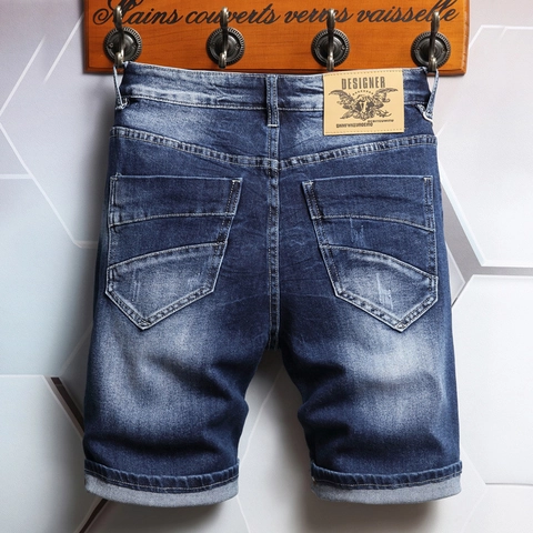 Men Casual Water Washed Denim Shorts Slim Fit Distressed Cotton Blend Five Pocket Mid Waist Straight Leg Summer Trendy Jeans