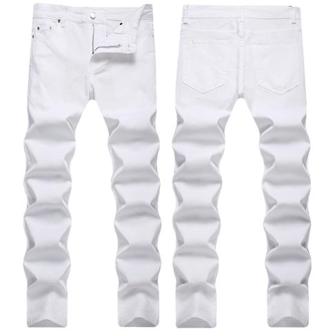 Jeans en Denim Blanc Slim Fit pour Hommes Pantalons Décontractés Lavés à Haute Élasticité pour Toutes Saisons Mode