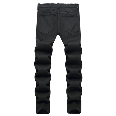 Men's Black Slim Fit Skinny Denim Jeans Stretch Cotton Blend Mid Waist Streetwear Casual Long Trousers For Men