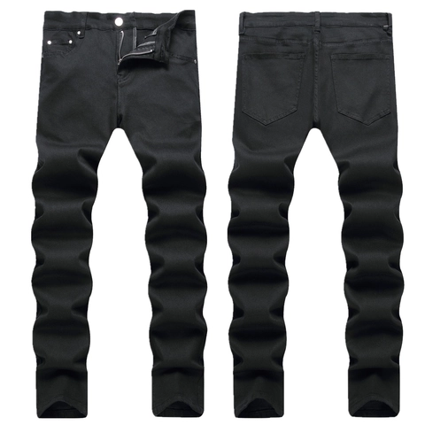 Herren Schwarz Skinny Jeans Stretch Denim Mittlere Taille Reißverschluss Slim Fit Taschen Streetwear Casual Lange Hose Für Männer