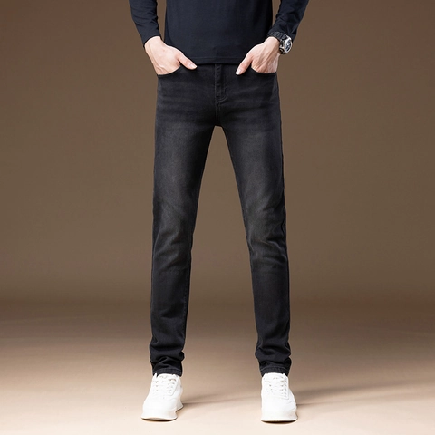 Herren Slim Fit Winter Warm Fleece Gefüttert Denim Jeans Dunkelgrau Gewaschen Gerade Bein Lässig Dicke Thermohose