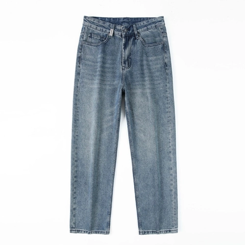 Men's Streetwear Washed Polyester Jeans Loose Straight Wide Leg Casual Denim Trousers For Young Men High Street Style