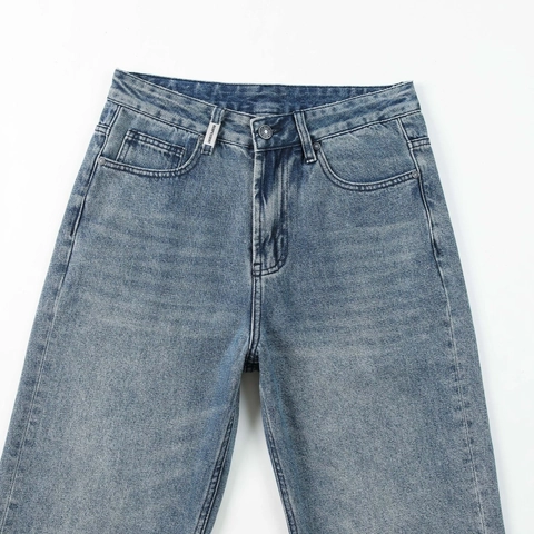 Men's Streetwear Washed Polyester Jeans Loose Straight Wide Leg Casual Denim Trousers For Young Men High Street Style