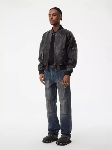 Ανδρικό Vintage Distressed Patchwork Τζιν High Street Ξεβαμμένο Μπλε Ίσια Γραμμή Χαλαρό Παντελόνι Denim Casual Streetwear