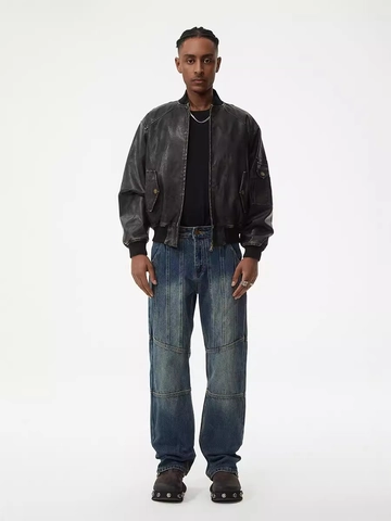 Ανδρικό American Vintage Patchwork Τζιν Streetwear Χαλαρό Ίσιο Πόδι Denim Παντελόνι Βιομηχανικού Στυλ Denim Παντελόνι