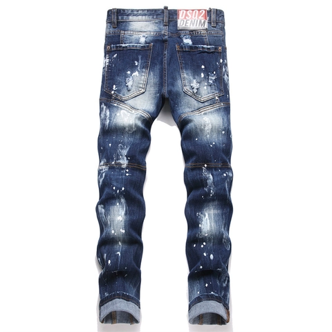 Herren Distressed Ripped Punk Streetwear Jeans Slim Fit Paint Splatter Denim Hose Gewaschene Baumwollhose Für Männer Fashion
