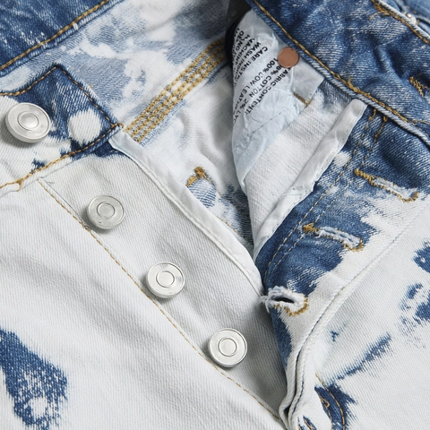 Jeans Denim Skinny da Uomo High Street Lavaggio Acido Blu Bianco Marmo Tie Dye Slim Fit Pantaloni in Misto Cotone