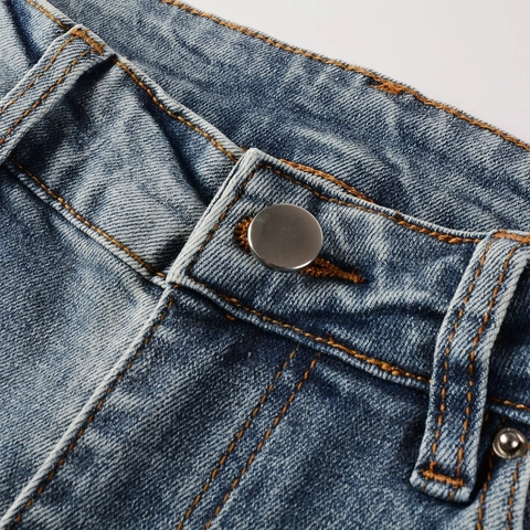 Ανδρικό Εφαρμοστό Τζιν Με Σκισίματα High Street Distressed Biker Παντελόνι Ντένιμ Με Ριγέ Patchwork Casual Streetwear Για Άνδρες