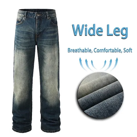 Herren Übergröße Jeans Heavy Washed Baumwolle Stretch Denim Hose Locker Gerades Bein Casual Hose Für Große Männer