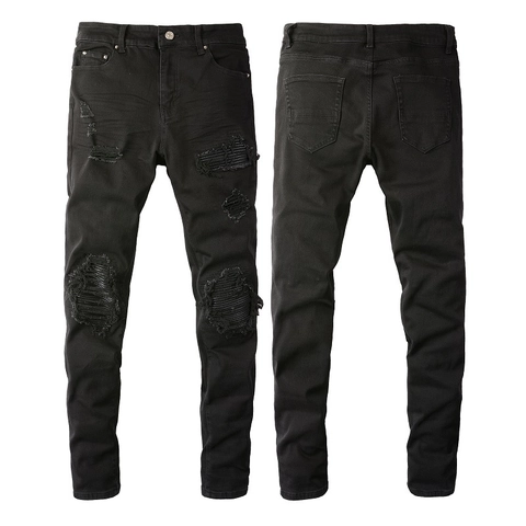 Vaqueros Skinny Negros para Hombre Rotos Pantalones de Mezclilla Motero Desgastados Slim Fit Algodón para Uso Diario