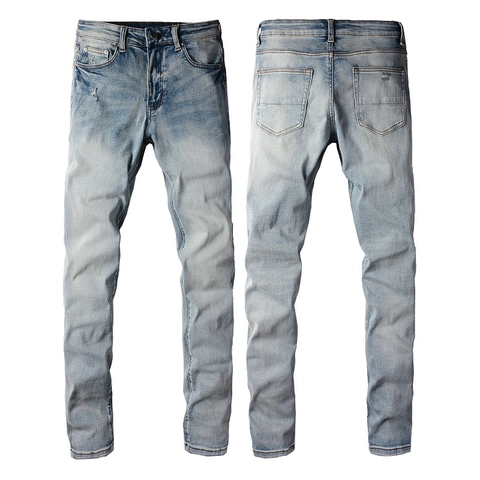 Men Slim Fit Distressed Denim Jeans Skinny Ripped Motorcycle Style Pants Casual Solid Color Long Trousers For Men