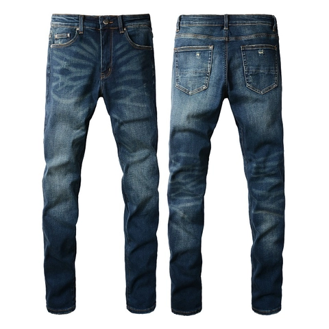 Men Slim Fit Distressed Denim Jeans Skinny Ripped Motorcycle Style Pants Casual Solid Color Long Trousers For Men