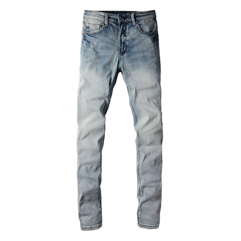 Herren Hellblau Slim Fit Ripped Jeans Washed Distressed Streetwear Denim Skinny Bleistifthose Für Den Alltag Casual Mode Hose