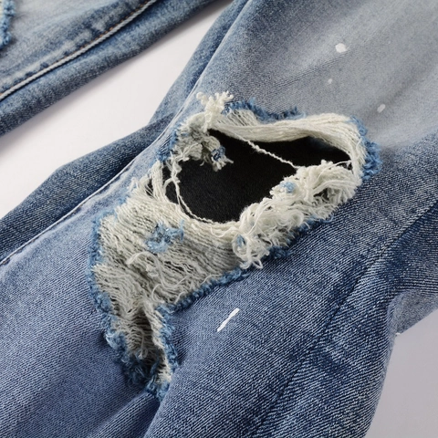 Vaqueros Slim Fit Rasgados para Hombre Denim de Algodón Envejecido Estampado Palmeras Color Degradado Streetwear Pantalones Skinny