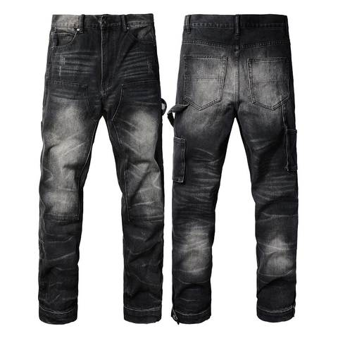 Men High Street Cargo Jeans Vintage Washed Distressed Denim Pants Loose Straight Fit Multi Pockets Streetwear Fashion Trousers