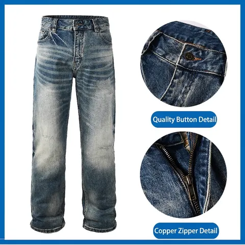 Herren Vintage Washed Denim Jeans Lockere Gerade Bein Hose Übergröße Streetwear Komfortable Stretch Denim Hosen Für Männer