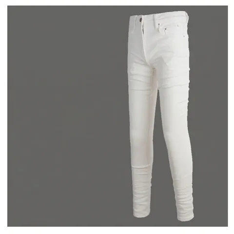 Men White Slim Fit Denim Jeans With Stacked Hem Stretch Cotton Trousers For Casual Street Fashion Minimalist Solid Color Pant