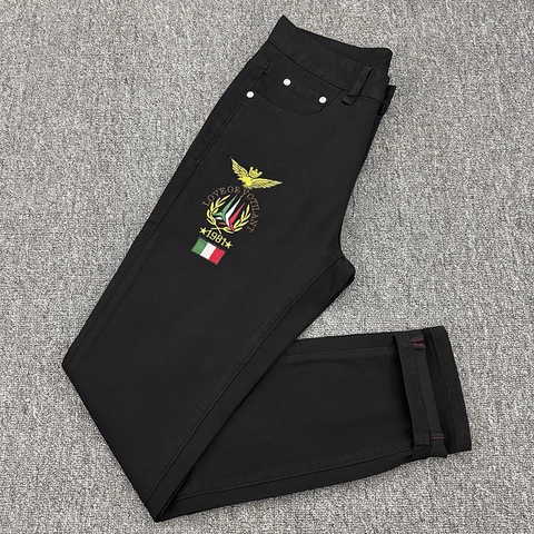 Pantalones Vaqueros Slim Fit Retro para Hombre Lavado Desgastado Logotipo Águila Bordado Mezclilla Casual Algodón