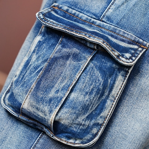 Herren Washed Denim Cargo Shorts Vintage Lässig Mehrere Taschen Elastische Baumwollmischung Mittlere Taille Shorts Für Männer