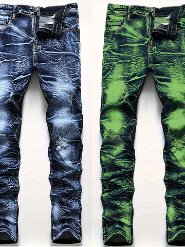Herren Slim Fit Zerrissene Jeans Distressed Acid Wash Geknittert Stretch Denim Lange Hosen Streetwear Punk Stil Hose