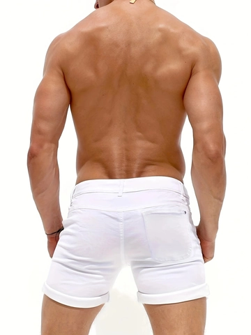 Pantaloncini di Jeans Bianchi da Uomo Slim Fit Alta Elasticità Orlo con Risvolto Misto Cotone Casual Estate Spiaggia Jeans Uomo