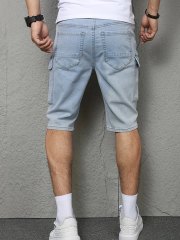Men's Casual Loose Straight Ripped Denim Shorts Light Blue Washed Cotton Blend Cargo Shorts For Summer Streetwear