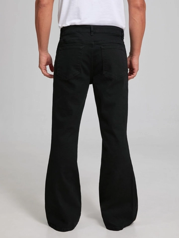 Men's Slim Fit Flare Jeans Retro Black Low Waist Cotton Blend Denim Pants Basic Solid Color Multi-Pocket Trousers For Men