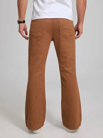 Men's Vintage Brown Flare Jeans Slim Fit Stretch Denim Pants Casual Retro Bell Bottom Trousers For Daily Wear
