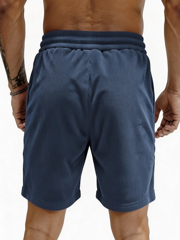 Pantalones Cortos de Pana para Hombre Textura Acanalada Cintura Elástica Cordón Azul Marino Casual Verano Deporte Shorts