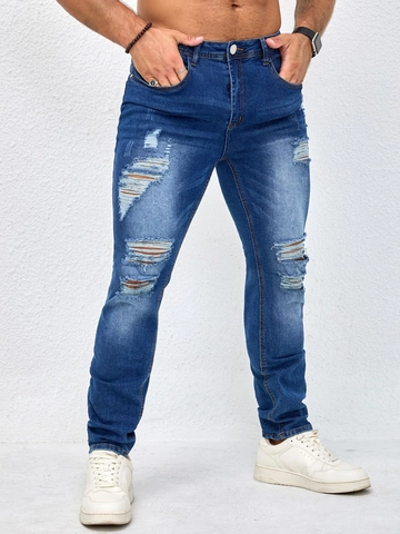Heren Gescheurde Slim Fit Jeans Katoenmix Versleten Gewassen Denim Broek Streetwear Casual Skinny Broek Voor Mannen
