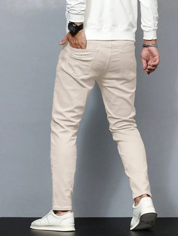 Jeans Slim Fit da Uomo di Alta Qualità Business Tinta Unita Cotone Elasticizzato Vita Media Pantaloni Denim Casual Lavaggio Morbido