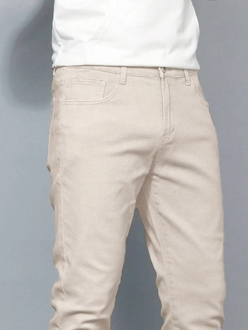 Jeans Slim Fit da Uomo di Alta Qualità Business Tinta Unita Cotone Elasticizzato Vita Media Pantaloni Denim Casual Lavaggio Morbido