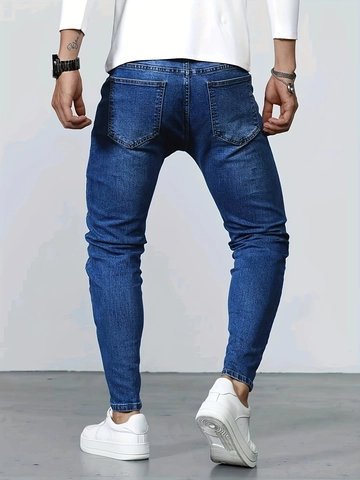 Jeans Skinny Strappati Moda Occidentale da Uomo Pantaloni in Denim Distressed a Vita Alta Elasticizzati Skinny Fit per Streetwear Quotidiano