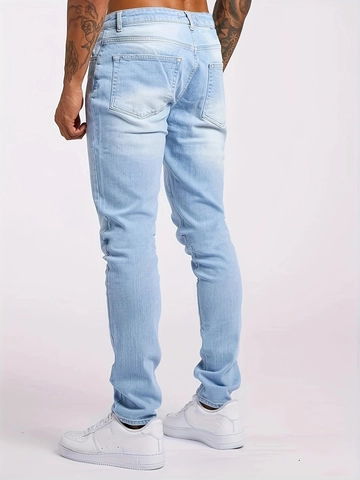 Heren Slim Fit Stretch Denim Jeans Katoenmix Gewassen Lichtblauw Casual Denim Broek Voor Heren Mode Basic Jeans