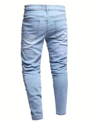 Herren Distressed Slim Fit Teddybär Patch Jeans Hellblau Zerrissene Stretch Denim Hose Streetwear Casual Fashion Hosen