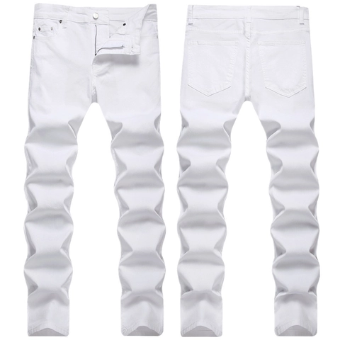 Jeans en Denim Blanc Slim Fit pour Hommes Pantalons Décontractés Lavés à Haute Élasticité pour Toutes Saisons Mode