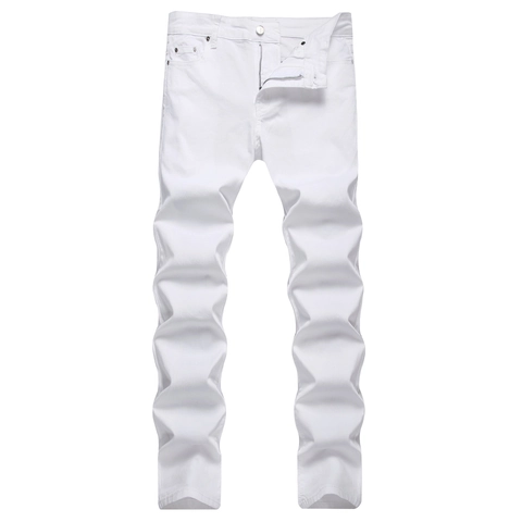 Men's White Jeans Slim Fit Stretch Denim Pants Casual Straight Leg Basic Trousers Versatile Fashion Male Bottoms
