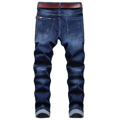 Heren Straight Fit Gewassen Blauwe Denim Jeans Mid Rise Casual Dagelijkse Stretch Katoenen Broek Voor Mannen Mode Eenvoudige Broek