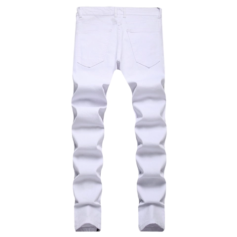Herren Weiß Farbspritzer Denim Jeans Streetwear Multi Reißverschluss Farbe Tropfen Stretch Slim Fit Lange Hose Trendy Hip Hop