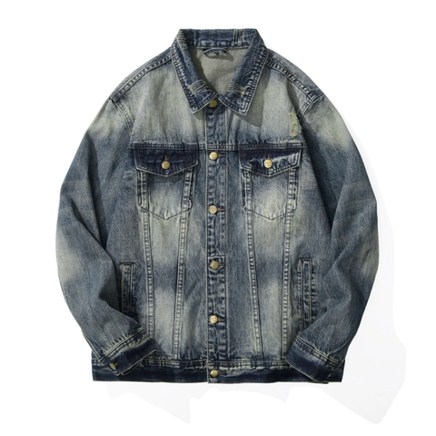 Giacca di Jeans da Uomo Lavaggio Vintage Misto Cotone Multi Tasca Revers Casual Autunno Streetwear Loose Fit Giacca Uomo