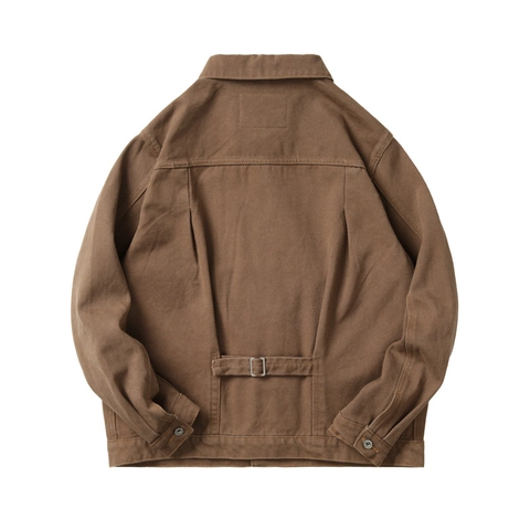 Chaqueta de Trabajo Vintage Americana para Hombre Lona de Algodón Marrón Botonadura Sencilla Multibolsillo Casual Solapa Abrigo