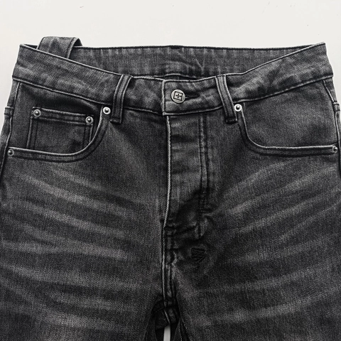 Pantaloni Jeans Strappati da Uomo in Denim Lavato Slim Fit Gamba Dritta con Ricamo Croce Grafica High Street Vintage Streetwear