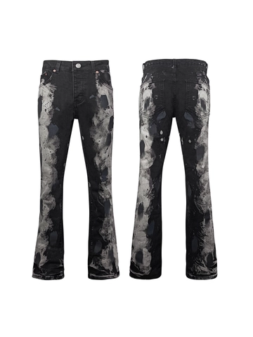 Herren Flare Leg Jeans Baumwolle Denim Distressed Acid Wash Tintenspritzer Vintage Streetwear Hip Hop Casual Hose Schwarz Grau Gewaschene Hosen