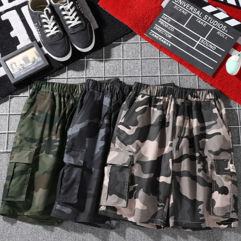 Men's Camouflage Cargo Shorts Cotton Blend Multi Pocket Straight Leg Five-Point Pants Summer Casual Streetwear Outdoor Bottoms For Men
