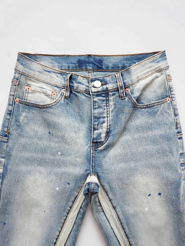 Herren Gewaschene Blaue Ausgestellte Jeans Zerrissen Farbspritzer Bestickt Workwear Style Streetwear Ausgestellte Cargo Hose