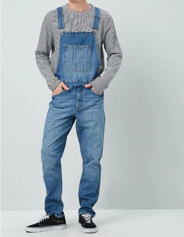 Men's Casual Denim Overalls Bib Pants Adjustable Straps Straight Leg Multi Pockets Cotton Washed Jumpsuit Jeans For Youth