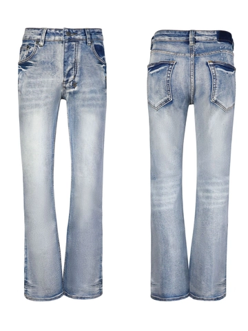 Jeans Svasati Retro Blu Chiaro Lavati Invecchiati da Uomo Vintage American Streetwear Pantaloni in Denim Bootcut Con Ricamo a Croce