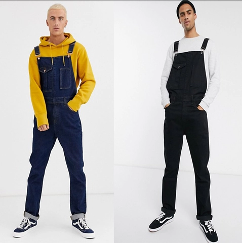 Men Denim Overalls Cotton Bib Pants Multi Pockets Adjustable Straps Casual Workwear Jumpsuits For Men Solid Color Dungarees