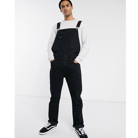 Men Denim Overalls Cotton Bib Pants Multi Pockets Adjustable Straps Casual Workwear Jumpsuits For Men Solid Color Dungarees