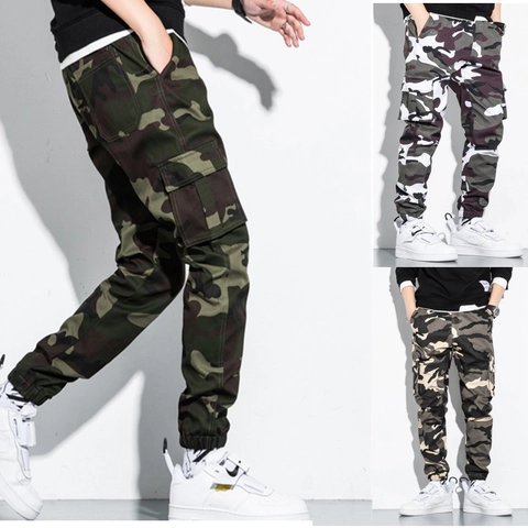 Men's Camouflage Cargo Pants Cotton Blend Multi Pocket Jogger Slim Fit Casual Outdoor Streetwear Trousers